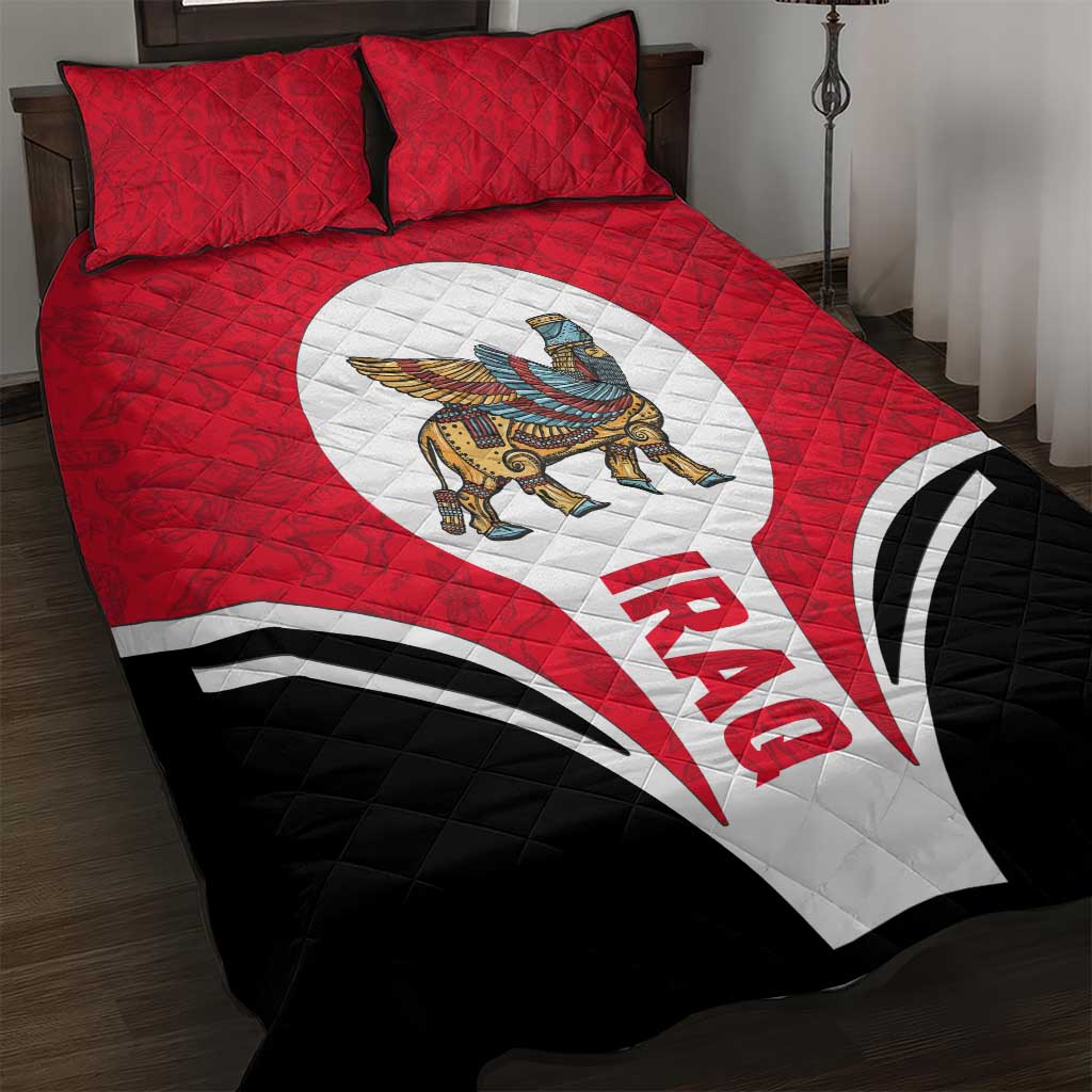 Iraq Quilt Bed Set with Lamassu Mythical Creature and National Map Design - Wonder Print Shop