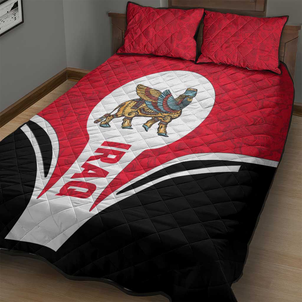 Iraq Quilt Bed Set with Lamassu Mythical Creature and National Map Design - Wonder Print Shop