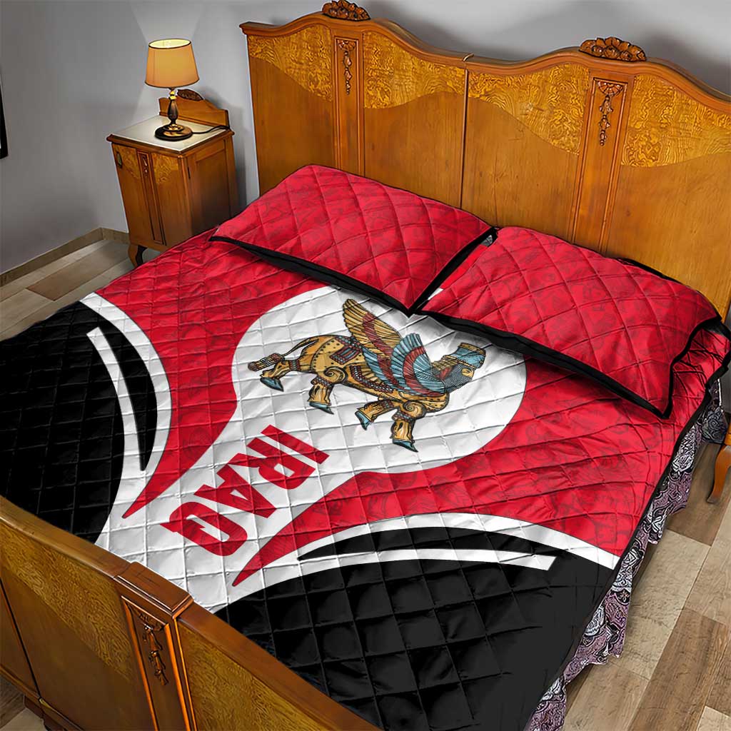Iraq Quilt Bed Set with Lamassu Mythical Creature and National Map Design - Wonder Print Shop
