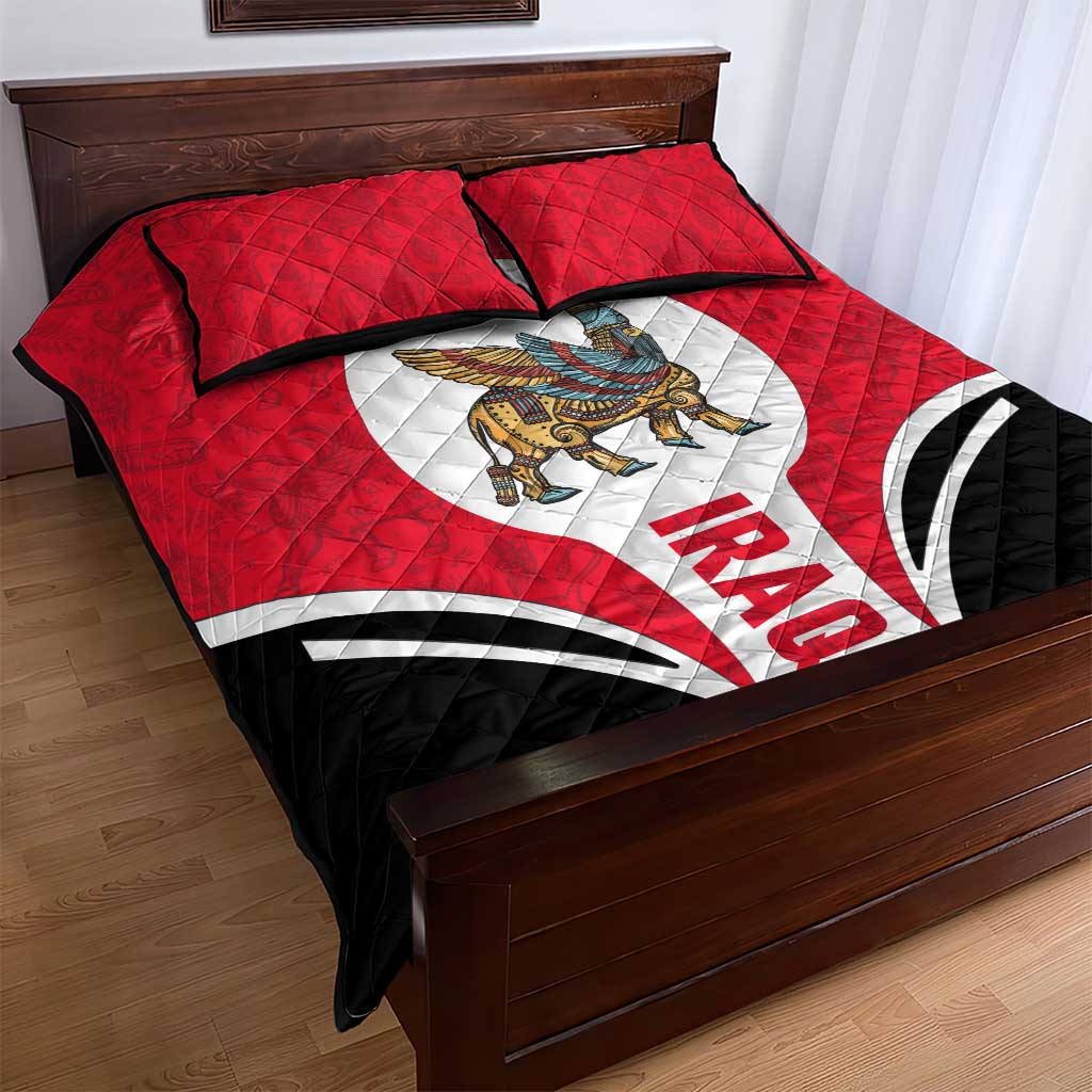 Iraq Quilt Bed Set with Lamassu Mythical Creature and National Map Design - Wonder Print Shop