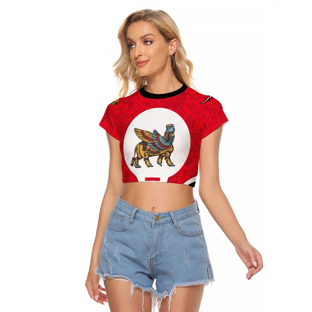 Iraq Raglan Cropped T Shirt with Lamassu Mythical Creature and National Map Design - Wonder Print Shop