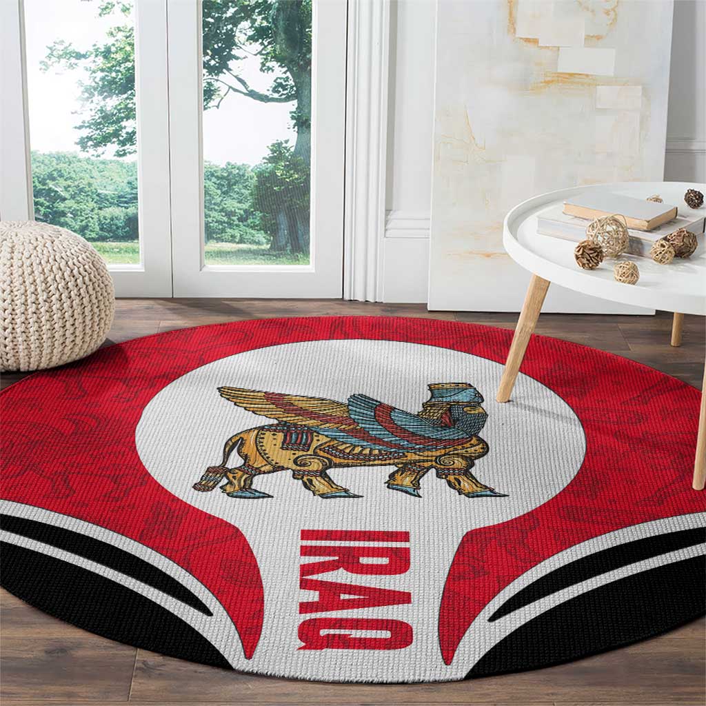 Iraq Round Carpet with Lamassu Mythical Creature and National Map Design - Wonder Print Shop