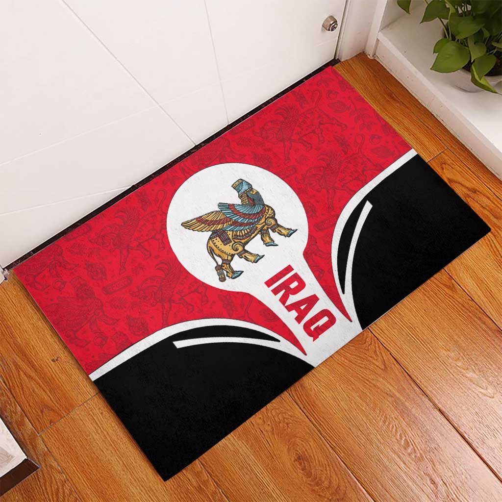 Iraq Rubber Doormat with Lamassu Mythical Creature and National Map Design - Wonder Print Shop