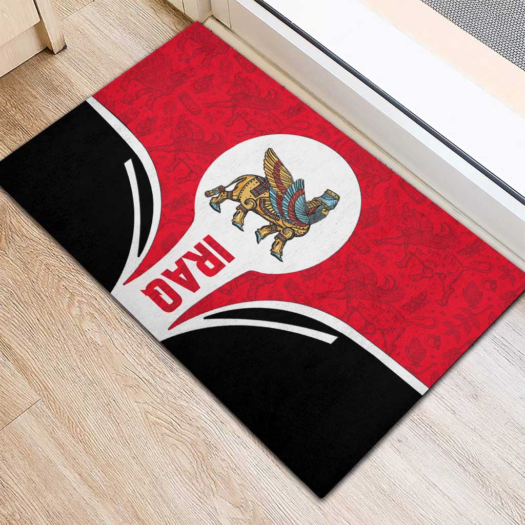 Iraq Rubber Doormat with Lamassu Mythical Creature and National Map Design - Wonder Print Shop