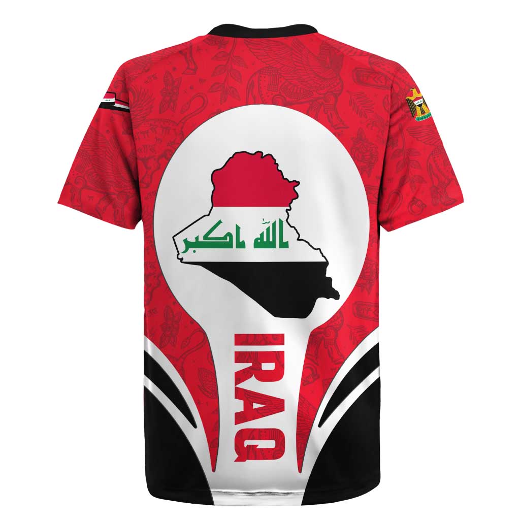Iraq Rugby Jersey with Lamassu Mythical Creature and National Map Design - Wonder Print Shop