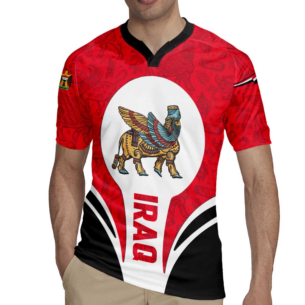 Iraq Rugby Jersey with Lamassu Mythical Creature and National Map Design - Wonder Print Shop