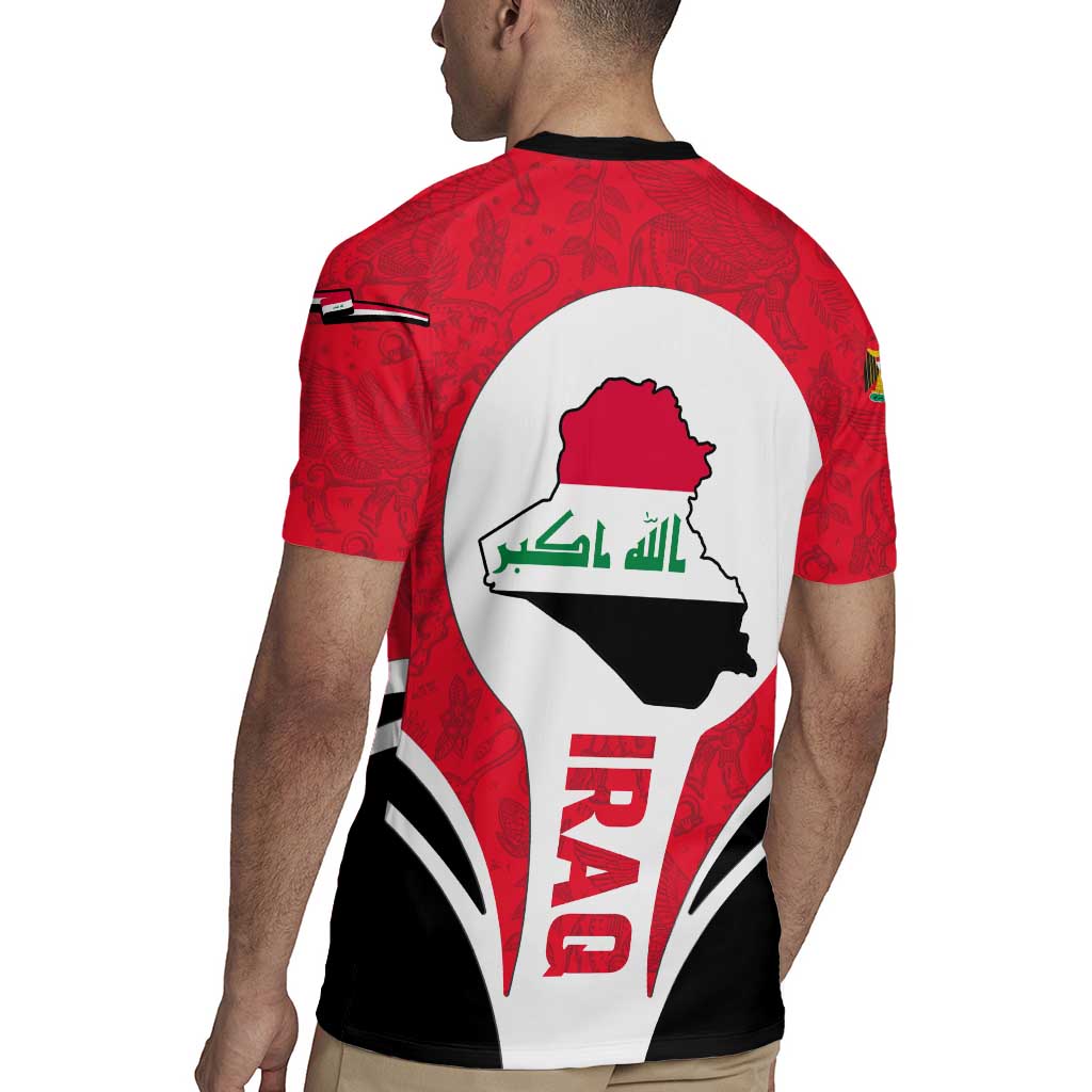 Iraq Rugby Jersey with Lamassu Mythical Creature and National Map Design - Wonder Print Shop
