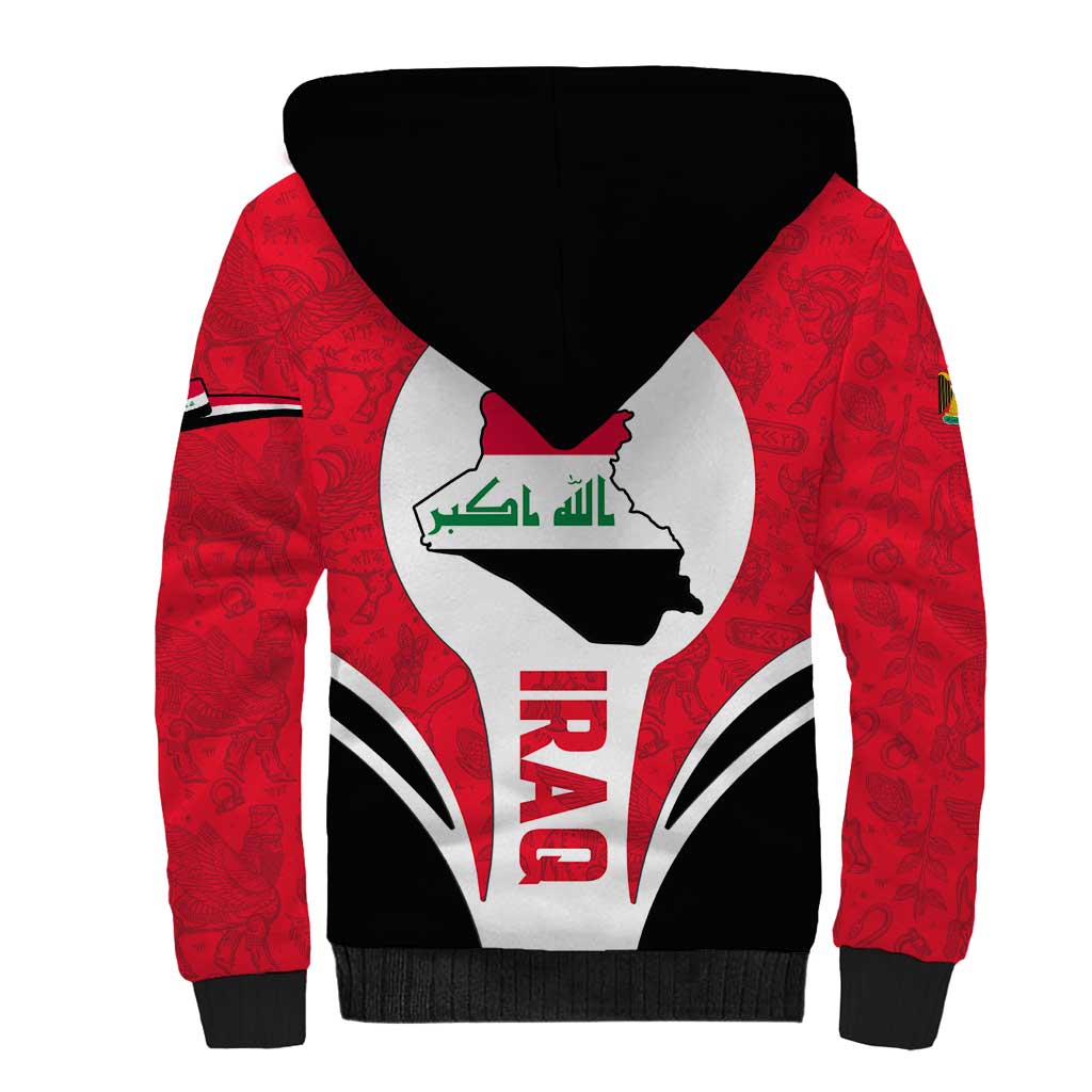 Iraq Sherpa Hoodie with Lamassu Mythical Creature and National Map Design - Wonder Print Shop