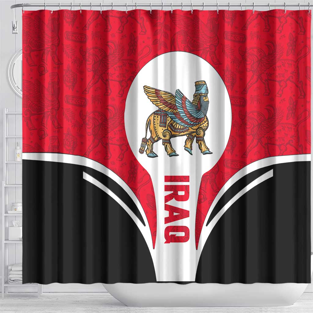 Iraq Shower Curtain with Lamassu Mythical Creature and National Map Design - Wonder Print Shop