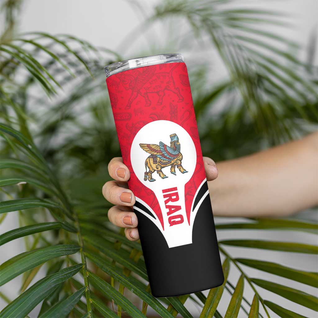 Iraq Skinny Tumbler with Lamassu Mythical Creature and National Map Design - Wonder Print Shop
