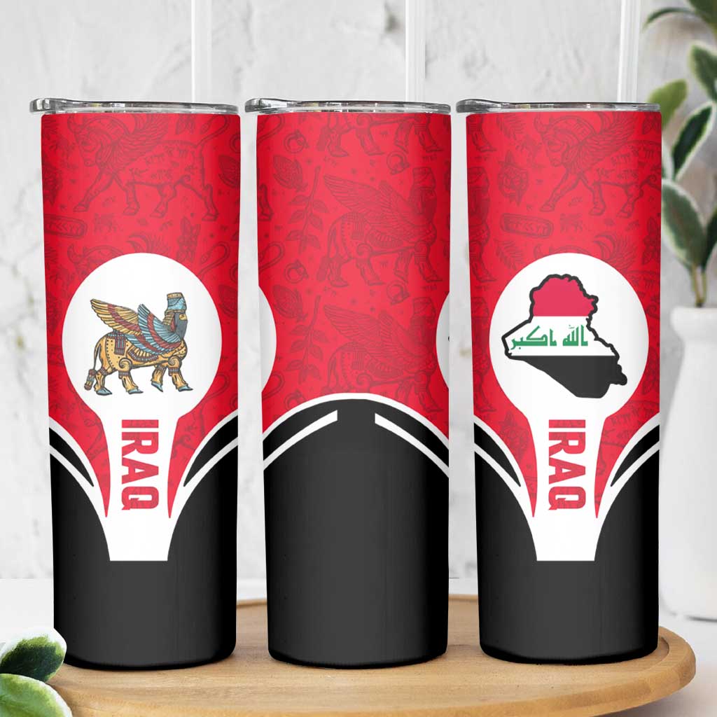 Iraq Skinny Tumbler with Lamassu Mythical Creature and National Map Design - Wonder Print Shop