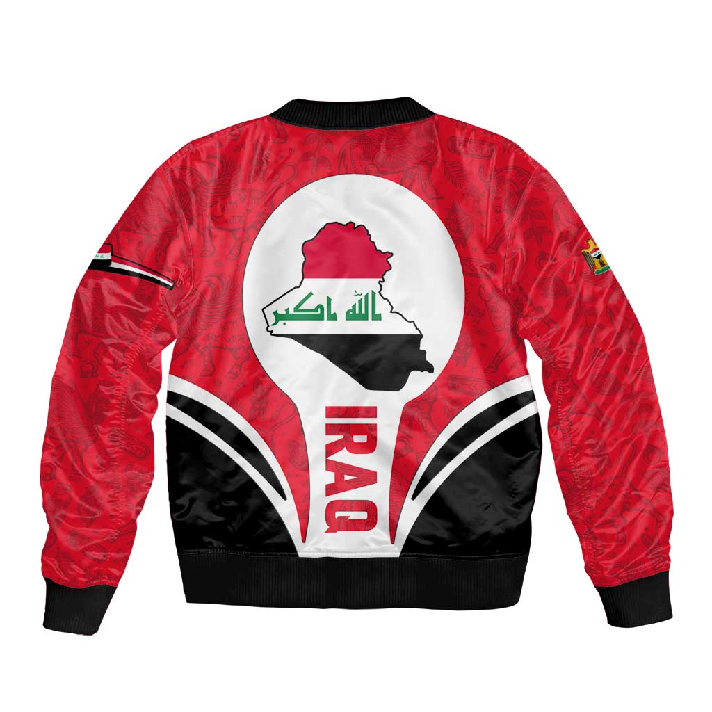 Iraq Sleeve Zip Bomber Jacket with Lamassu Mythical Creature and National Map Design - Wonder Print Shop