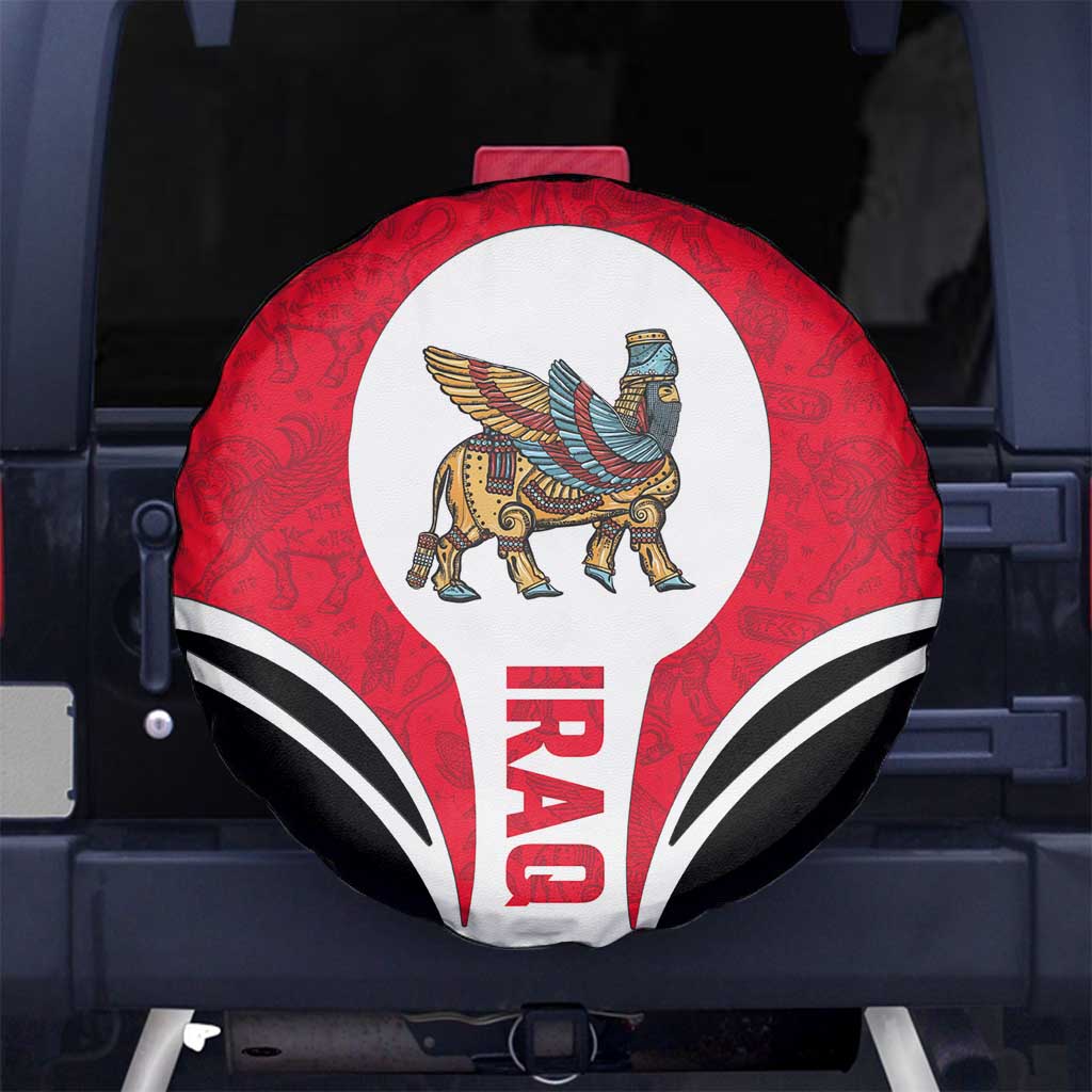 Iraq Spare Tire Cover with Lamassu Mythical Creature and National Map Design - Wonder Print Shop