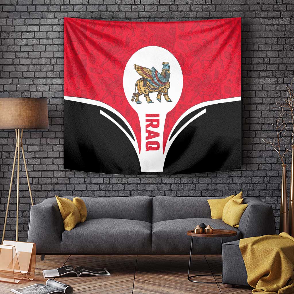 Iraq Tapestry with Lamassu Mythical Creature and National Map Design - Wonder Print Shop