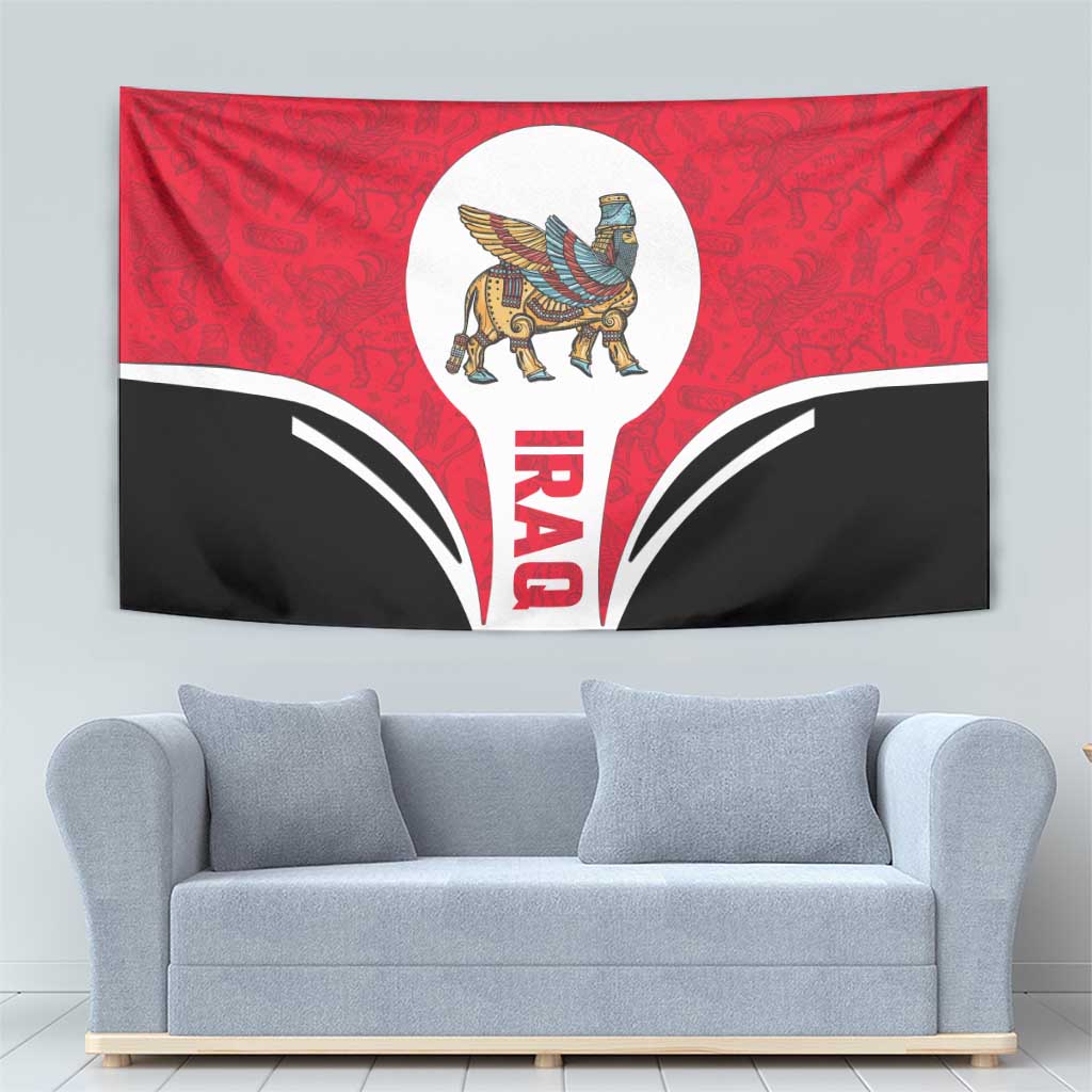Iraq Tapestry with Lamassu Mythical Creature and National Map Design - Wonder Print Shop