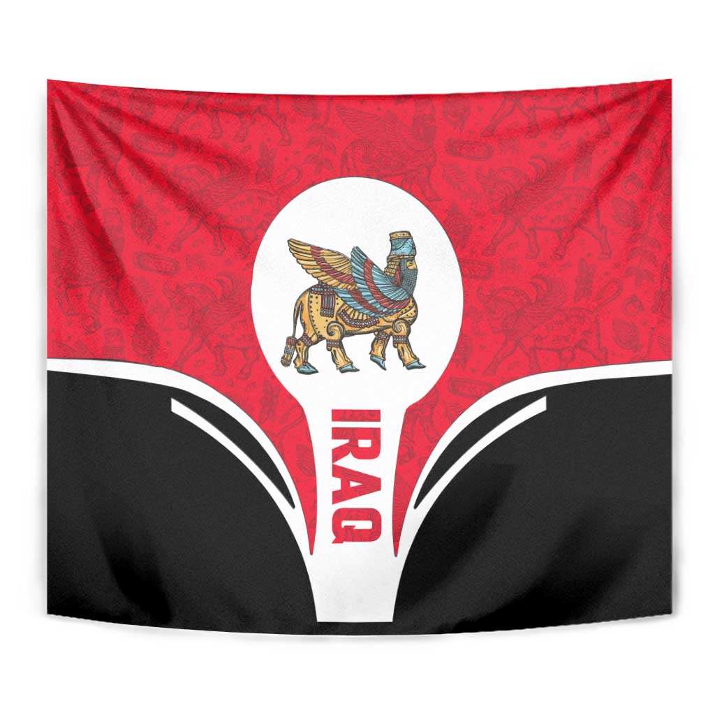 Iraq Tapestry with Lamassu Mythical Creature and National Map Design - Wonder Print Shop