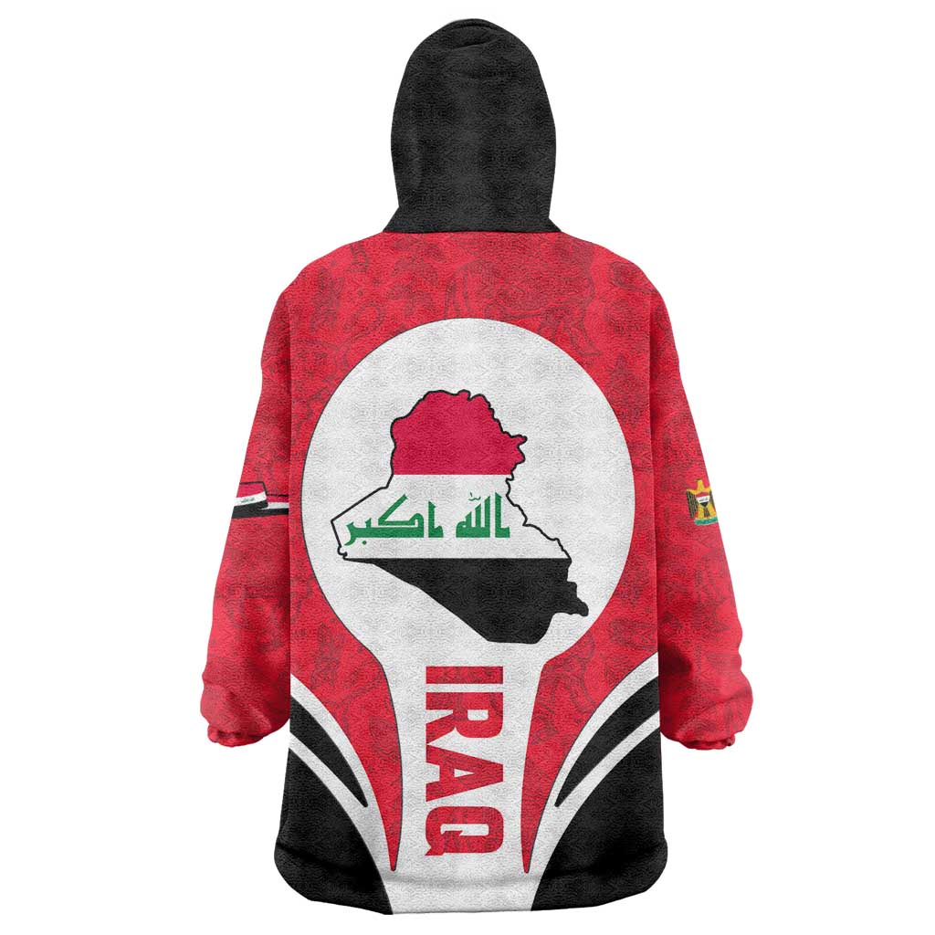 Iraq Wearable Blanket Hoodie with Lamassu Mythical Creature and National Map Design - Wonder Print Shop