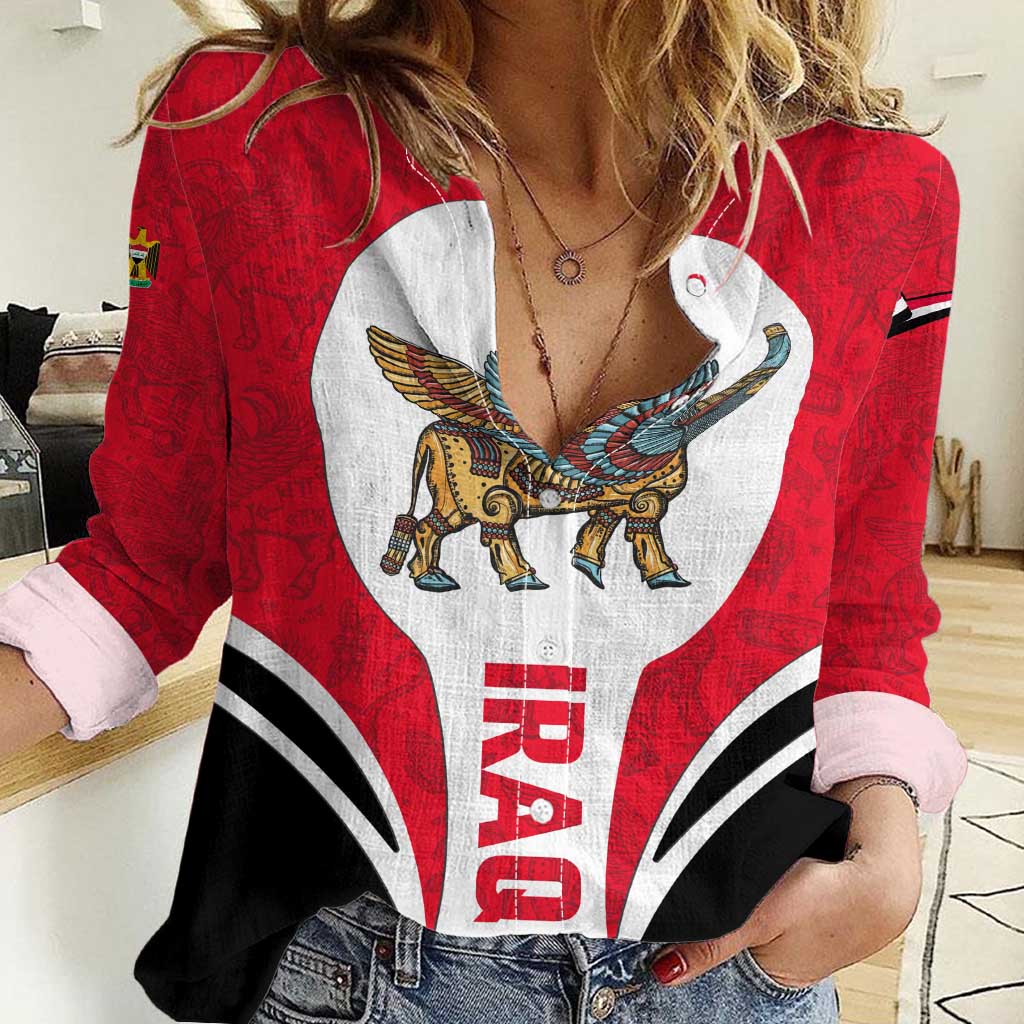 Iraq Women Casual Shirt with Lamassu Mythical Creature and National Map Design - Wonder Print Shop