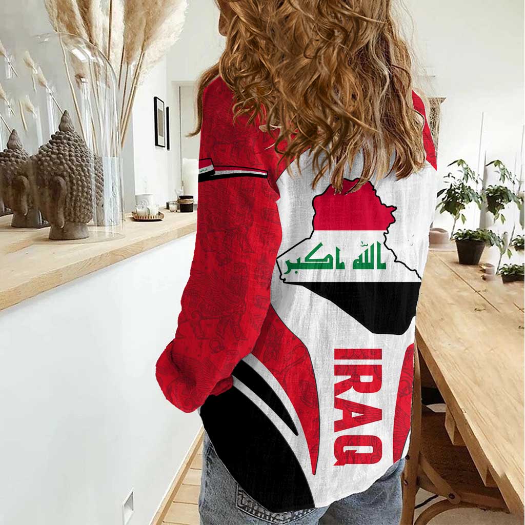 Iraq Women Casual Shirt with Lamassu Mythical Creature and National Map Design - Wonder Print Shop
