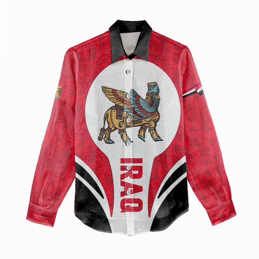 Iraq Women Casual Shirt with Lamassu Mythical Creature and National Map Design - Wonder Print Shop