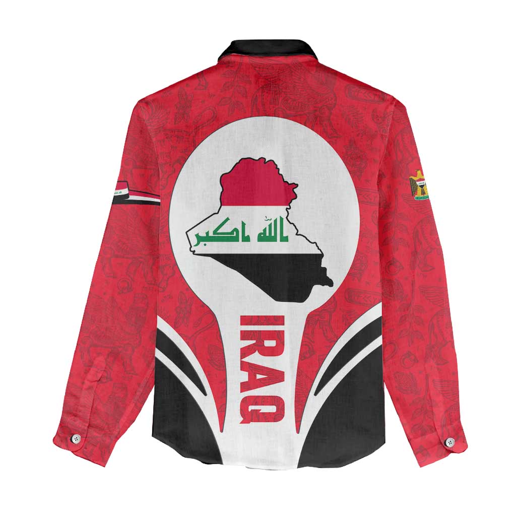 Iraq Women Casual Shirt with Lamassu Mythical Creature and National Map Design - Wonder Print Shop