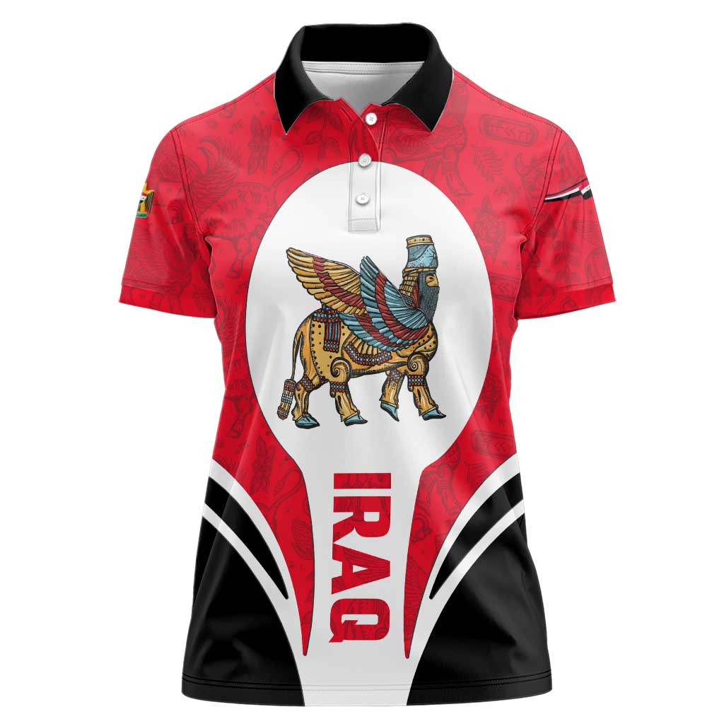 Iraq Women Polo Shirt with Lamassu Mythical Creature and National Map Design - Wonder Print Shop