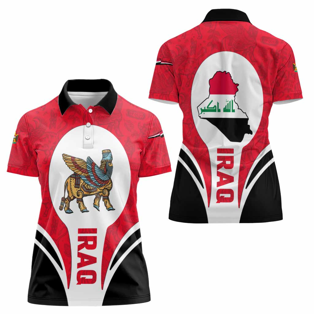 Iraq Women Polo Shirt with Lamassu Mythical Creature and National Map Design - Wonder Print Shop