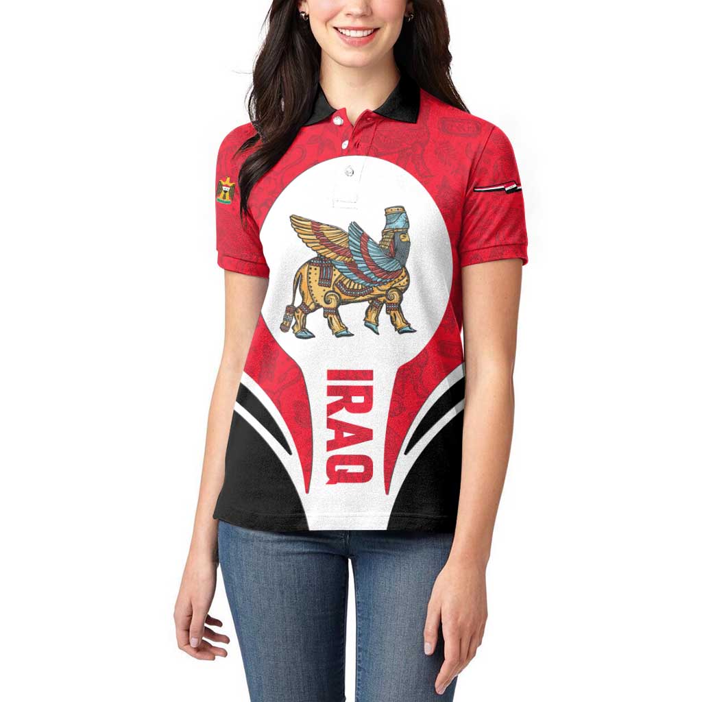 Iraq Women Polo Shirt with Lamassu Mythical Creature and National Map Design - Wonder Print Shop