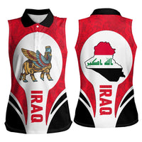 Iraq Women Sleeveless Polo Shirt with Lamassu Mythical Creature and National Map Design - Wonder Print Shop