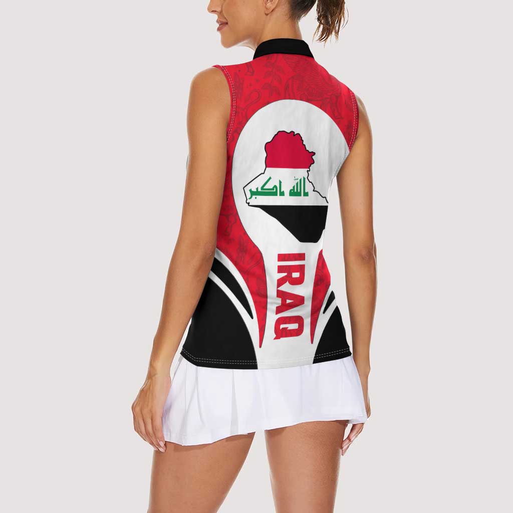 Iraq Women Sleeveless Polo Shirt with Lamassu Mythical Creature and National Map Design - Wonder Print Shop