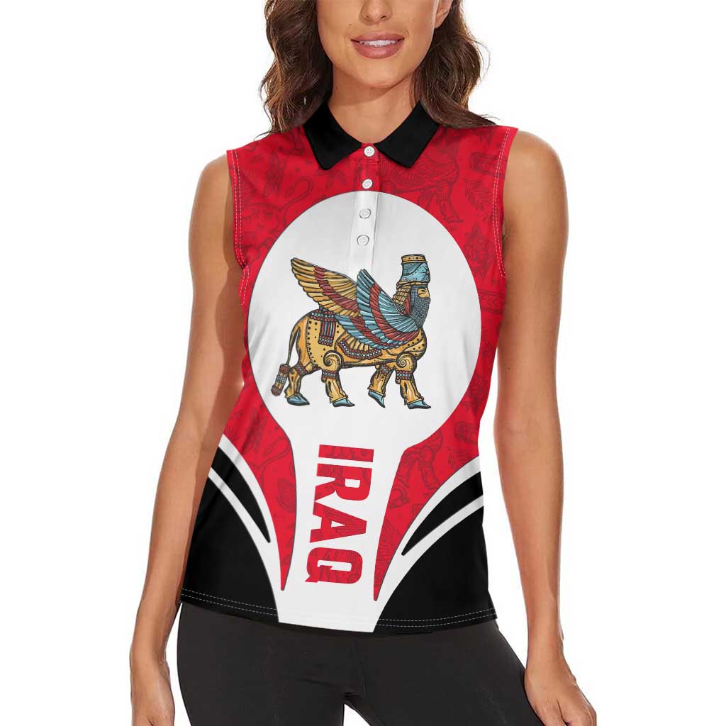 Iraq Women Sleeveless Polo Shirt with Lamassu Mythical Creature and National Map Design - Wonder Print Shop