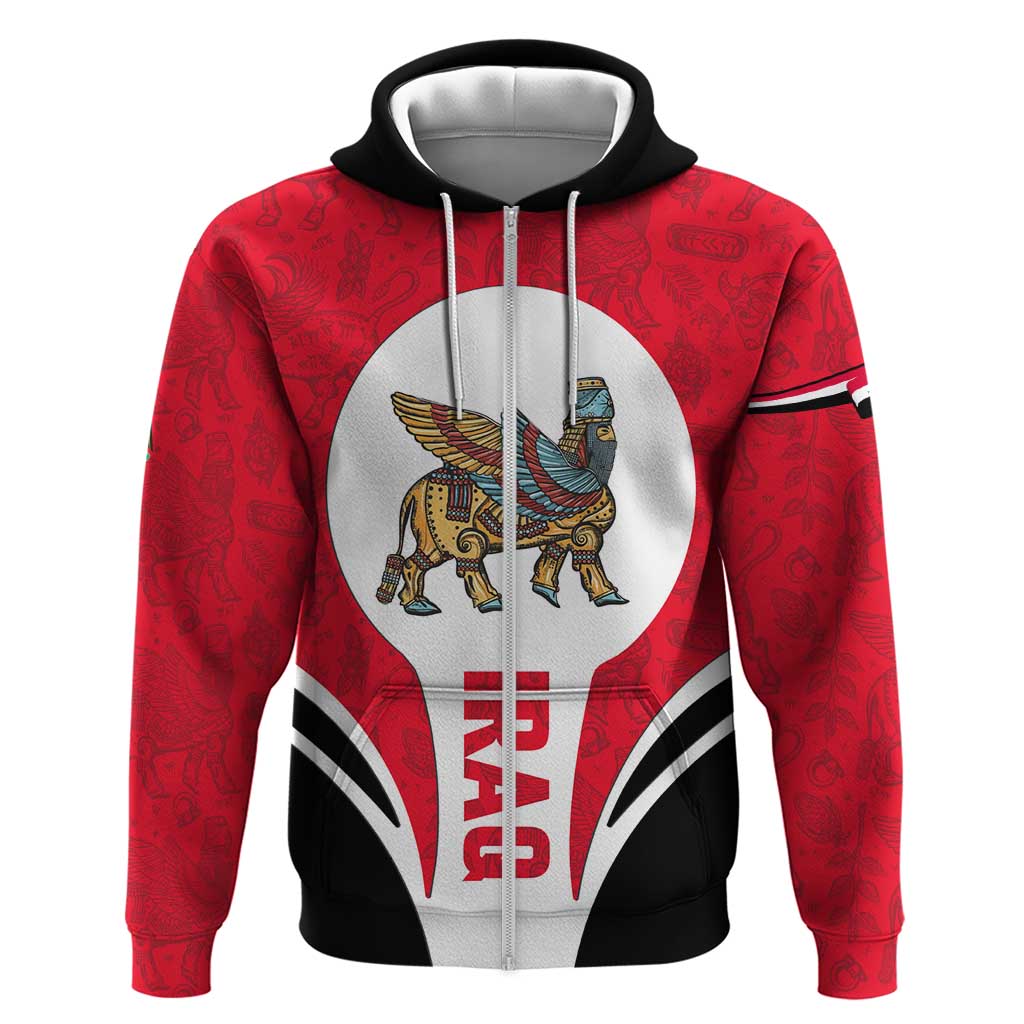 Iraq Zip Hoodie with Lamassu Mythical Creature and National Map Design - Wonder Print Shop