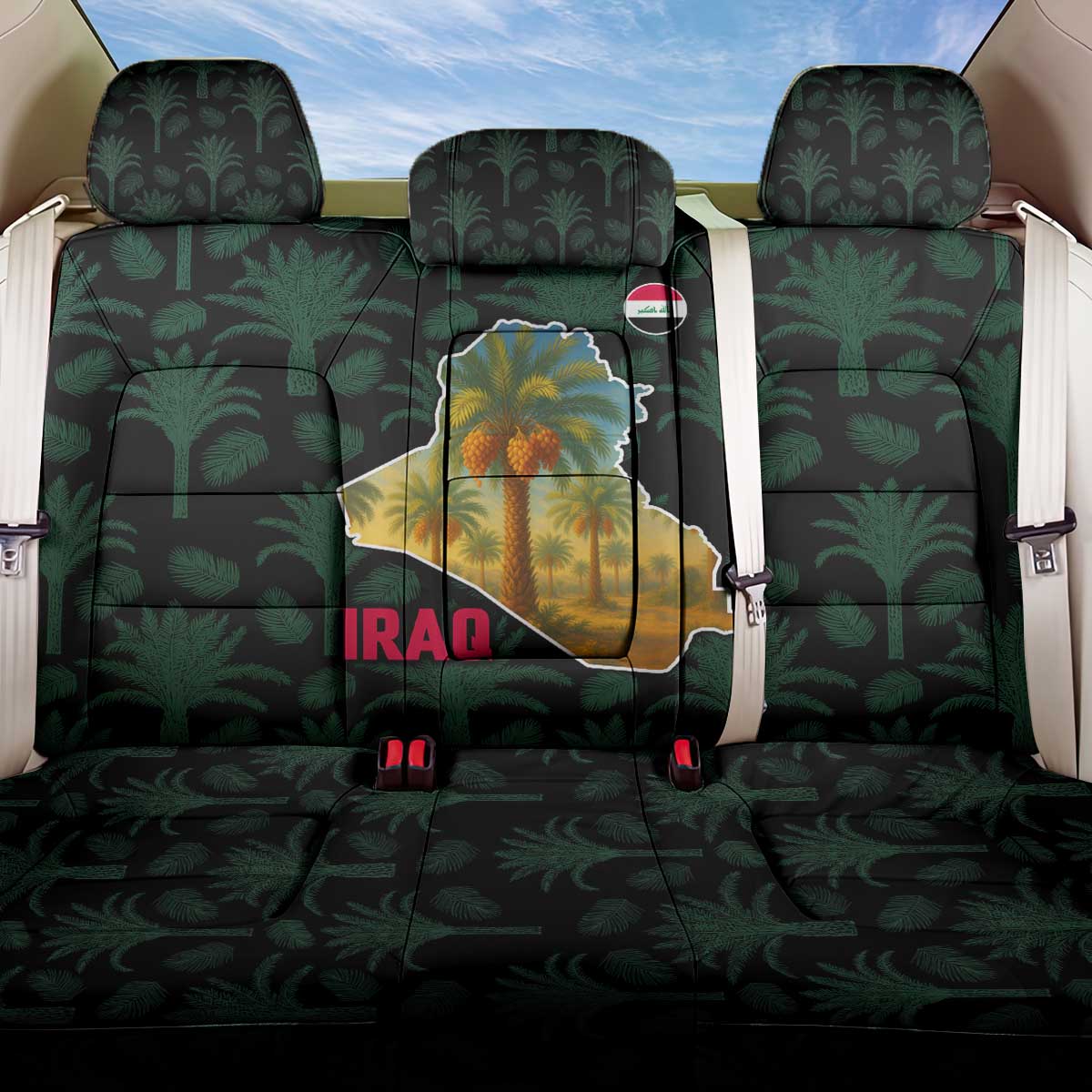 Iraq Back Car Seat Cover with Palm Tree Landscape and Map Silhouette Design - Wonder Print Shop