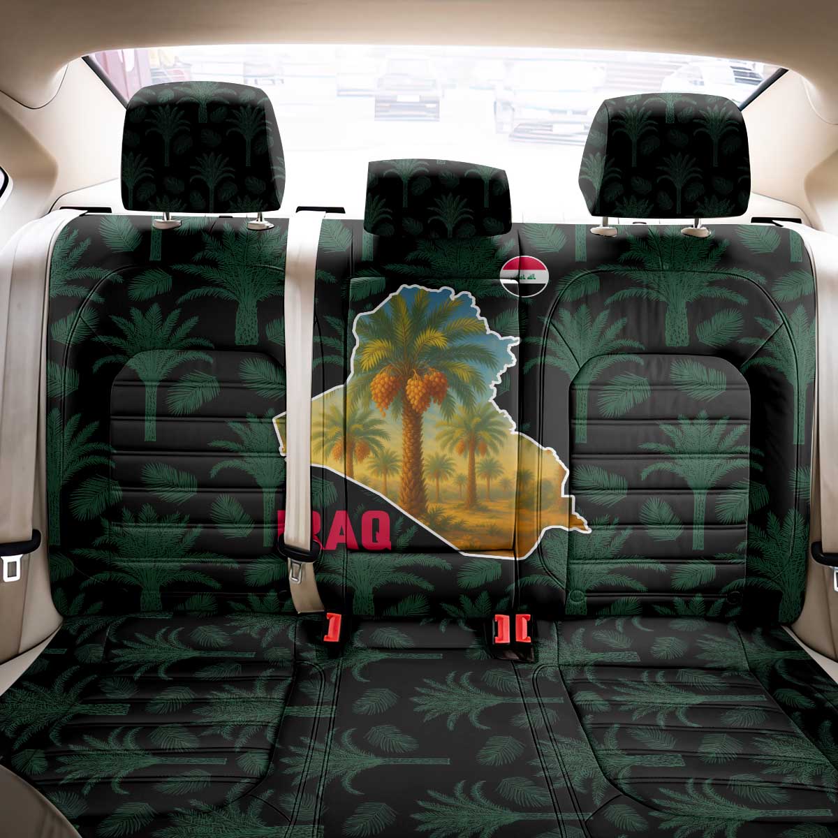Iraq Back Car Seat Cover with Palm Tree Landscape and Map Silhouette Design - Wonder Print Shop
