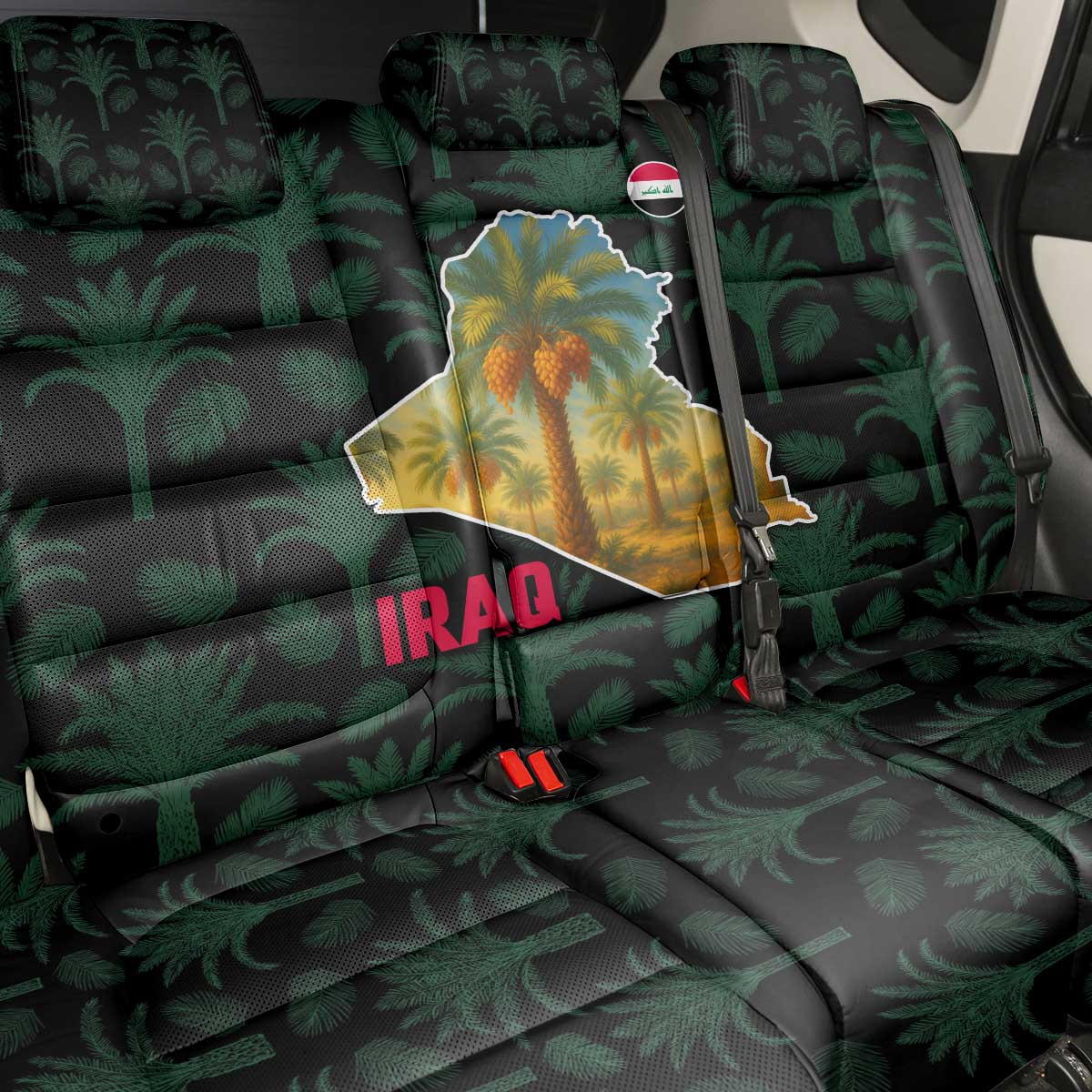 Iraq Back Car Seat Cover with Palm Tree Landscape and Map Silhouette Design - Wonder Print Shop
