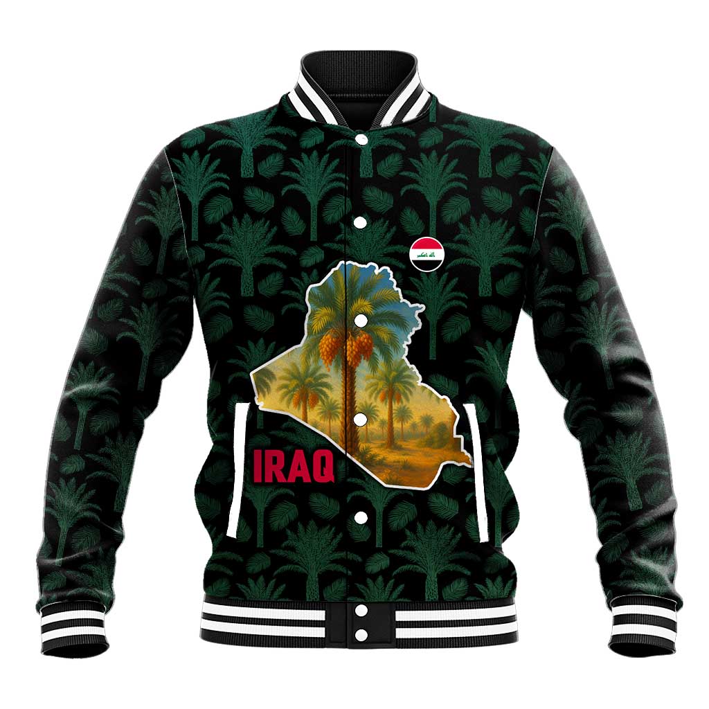 Iraq Baseball Jacket with Palm Tree Landscape and Map Silhouette Design - Wonder Print Shop