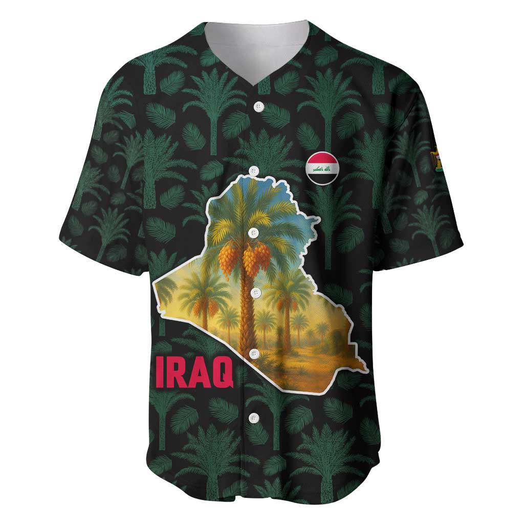 Iraq Baseball Jersey with Palm Tree Landscape and Map Silhouette Design - Wonder Print Shop