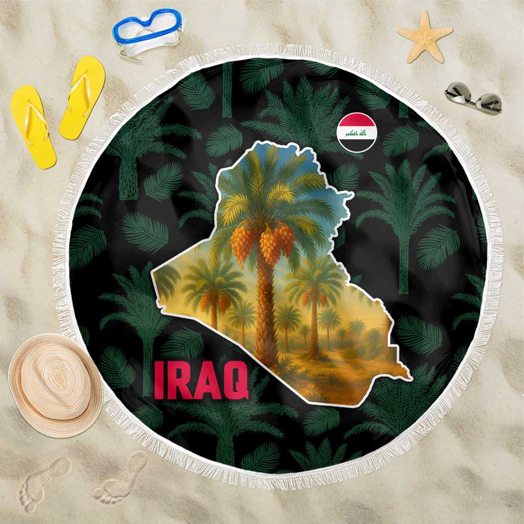 Iraq Beach Blanket with Palm Tree Landscape and Map Silhouette Design - Wonder Print Shop