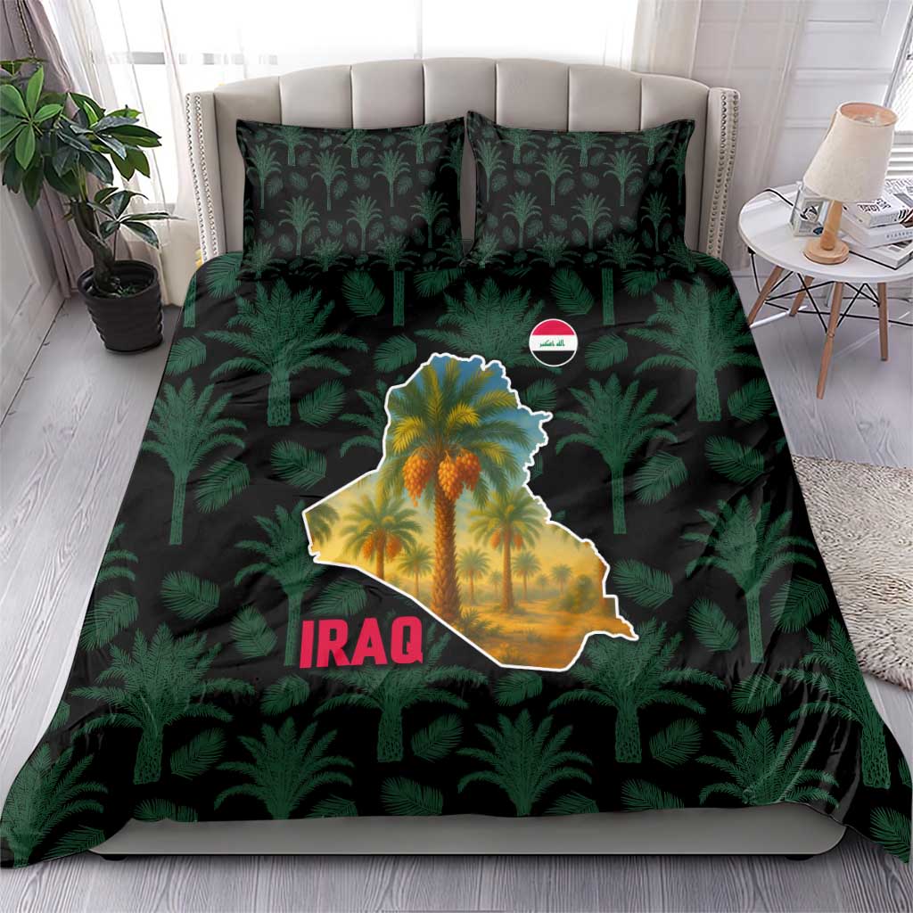 Iraq Bedding Set with Palm Tree Landscape and Map Silhouette Design - Wonder Print Shop