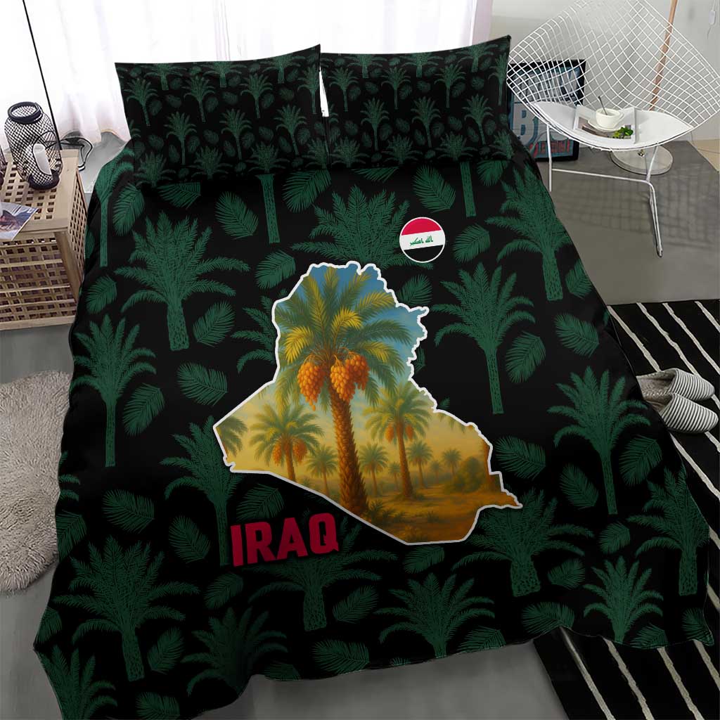 Iraq Bedding Set with Palm Tree Landscape and Map Silhouette Design - Wonder Print Shop