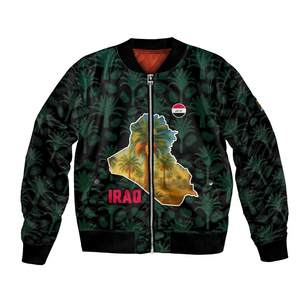 Iraq Bomber Jacket with Palm Tree Landscape and Map Silhouette Design - Wonder Print Shop