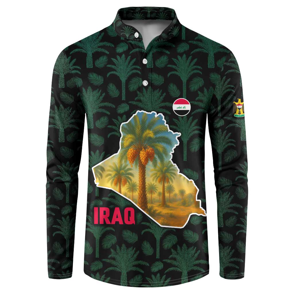 Iraq Button Sweatshirt with Palm Tree Landscape and Map Silhouette Design - Wonder Print Shop