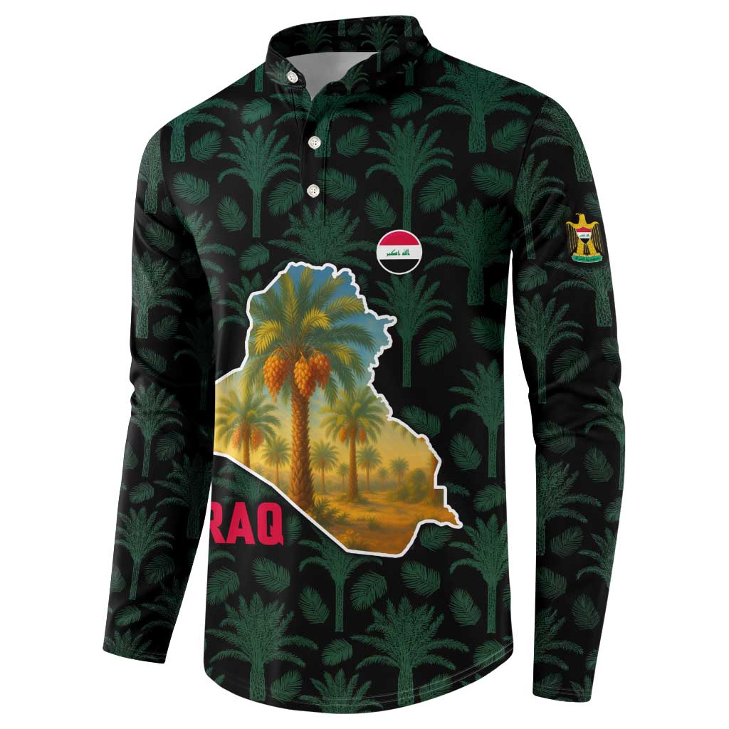 Iraq Button Sweatshirt with Palm Tree Landscape and Map Silhouette Design - Wonder Print Shop