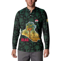 Iraq Button Sweatshirt with Palm Tree Landscape and Map Silhouette Design - Wonder Print Shop