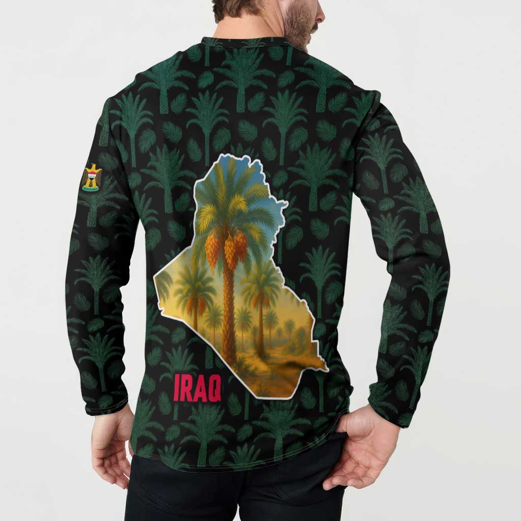 Iraq Button Sweatshirt with Palm Tree Landscape and Map Silhouette Design - Wonder Print Shop