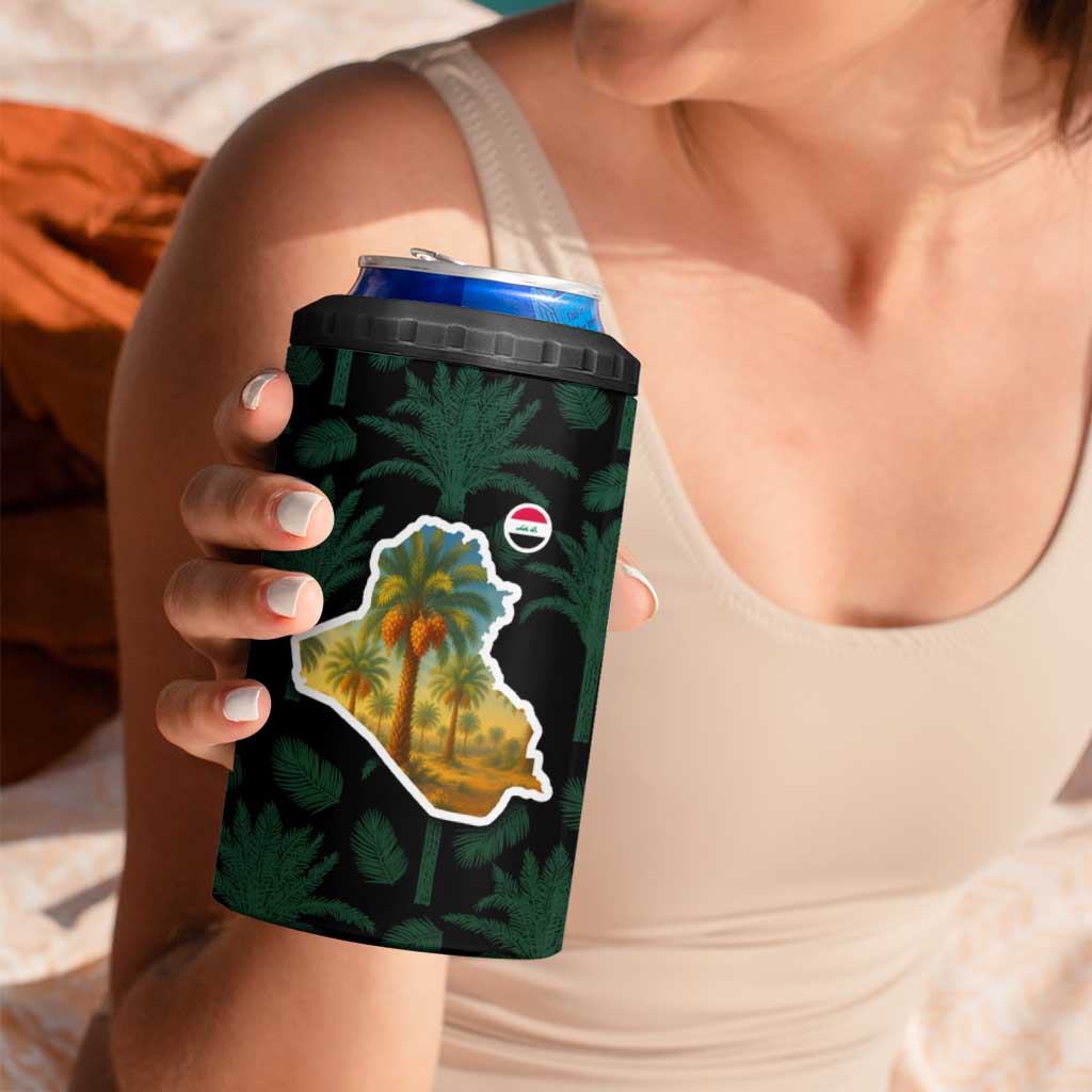 Iraq 4 in 1 Can Cooler Tumbler with Palm Tree Landscape and Map Silhouette Design - Wonder Print Shop
