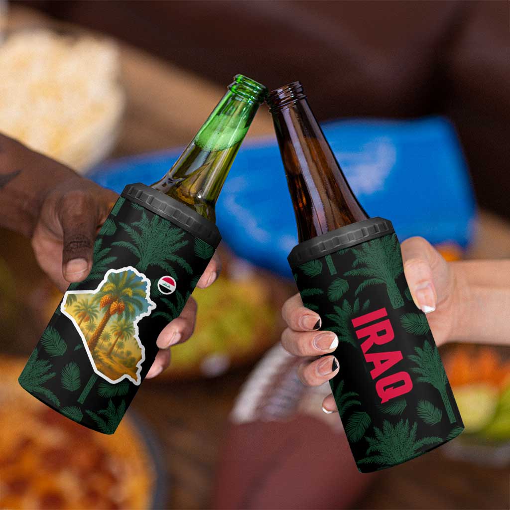 Iraq 4 in 1 Can Cooler Tumbler with Palm Tree Landscape and Map Silhouette Design - Wonder Print Shop