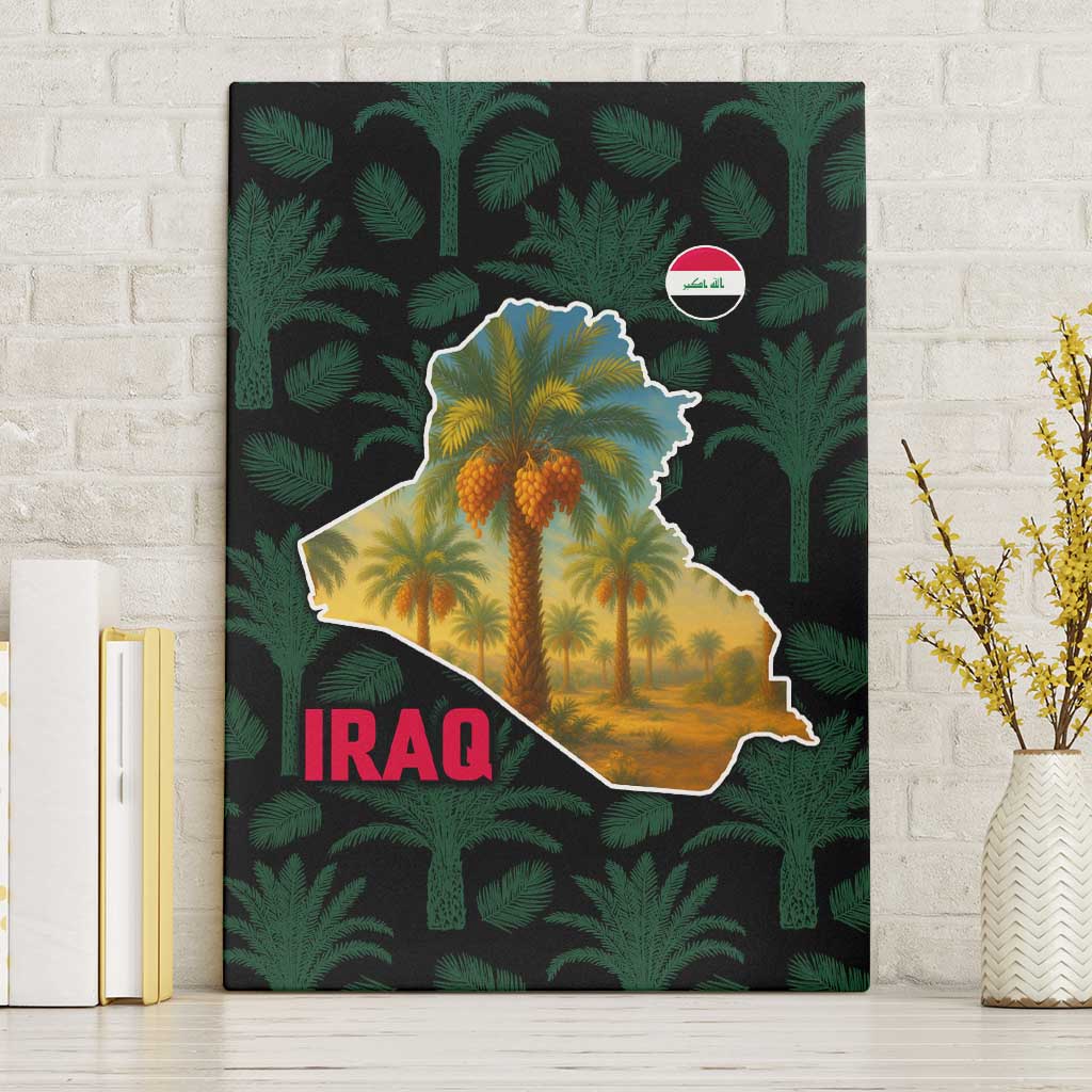 Iraq Canvas Wall Art with Palm Tree Landscape and Map Silhouette Design - Wonder Print Shop