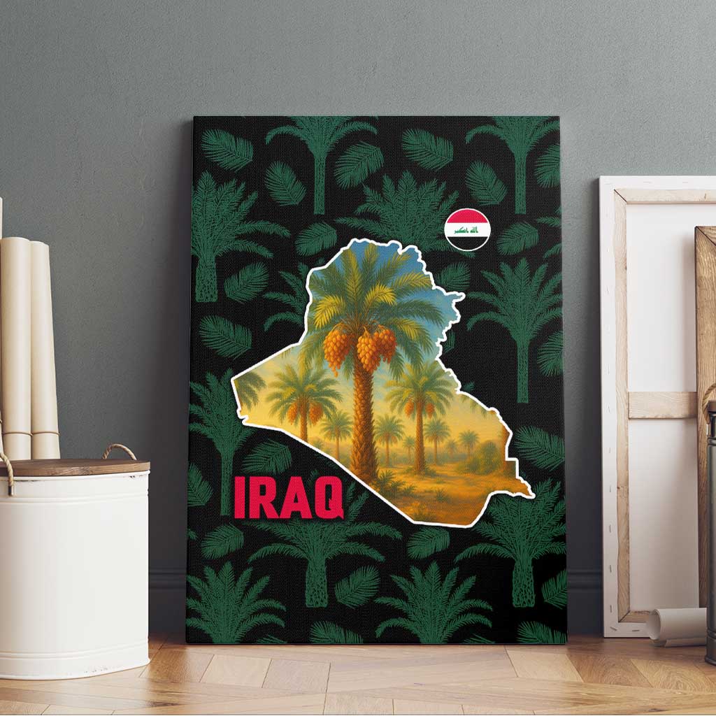 Iraq Canvas Wall Art with Palm Tree Landscape and Map Silhouette Design - Wonder Print Shop