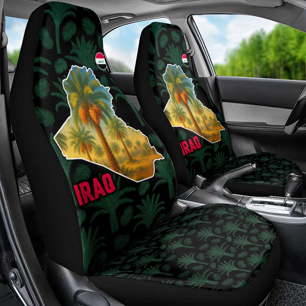 Iraq Car Seat Cover with Palm Tree Landscape and Map Silhouette Design - Wonder Print Shop